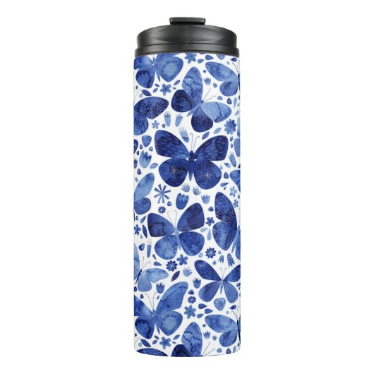 Butterflies Waterverf Blue Thermosbeker (Voorkant)