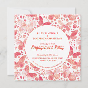 Butterflies Waterverf Coral Pink Engagement Party Kaart