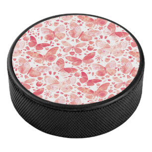 Butterflies Waterverf Coral Pink Hockey Hockey Puck