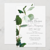 Butterflies & Waterverf Greenery Baby shower Kaart (Voorkant / Achterkant)