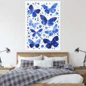 Butterflies Waterverf Indigo Blue Canvas Afdrukken (Insitu (Slaapkamer))