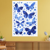 Butterflies Waterverf Indigo Blue Canvas Afdrukken (Insitu (Woonkamer))