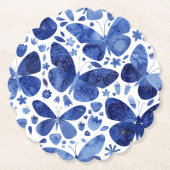 Butterflies Waterverf Indigo Blue Kartonnen Onderzetters (Voorkant)