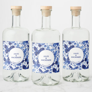 Butterflies Waterverf Indigo Blue Modern Boho Likeurfles Etiket