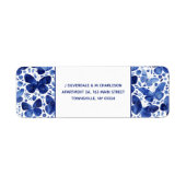 Butterflies Waterverf Indigo Blue Return Address Etiket (Voorkant)