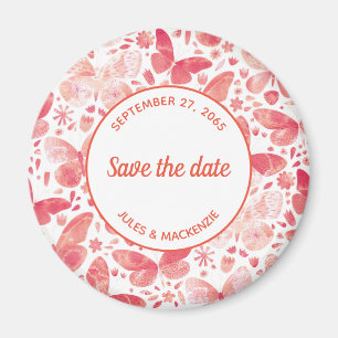 Butterflies Waterverf Koraal Roze sparen de Datum Magneet