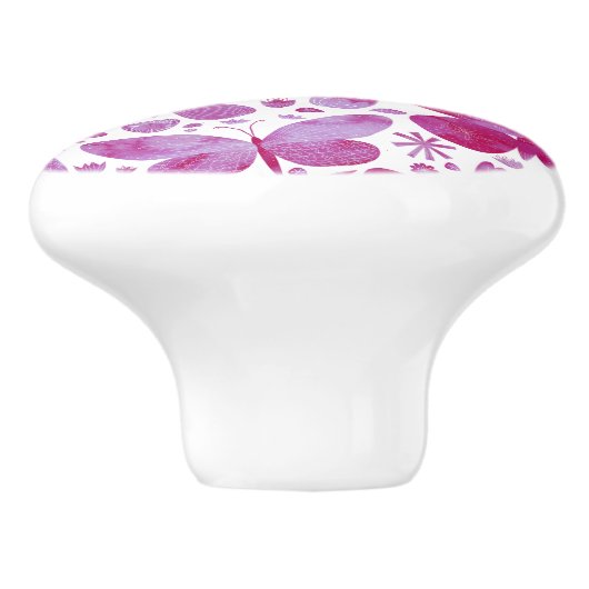 Butterflies Waterverf Magenta Pink Keramische Knop (Zijkant)