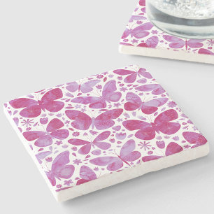 Butterflies Waterverf Magenta Pink Stenen Onderzetter