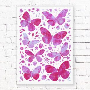 Butterflies Waterverf Magenta Roze Canvas Afdrukke Afdruk