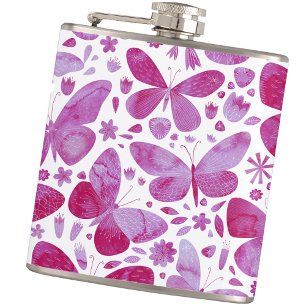 Butterflies Waterverf Roze Keepomwille Heupfles