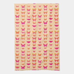 Butterflies, zacht sinaasappel, koraalroze, goud theedoek