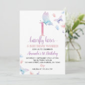Butterfly 1st Birthday Invitation Kaart (Staand voorkant)