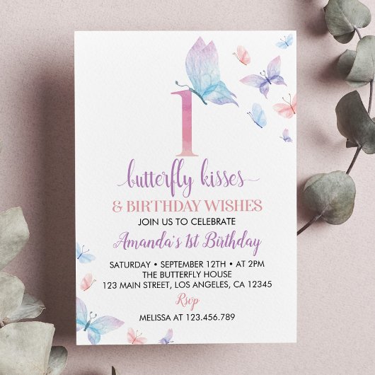 Butterfly 1st Birthday Invitation Kaart