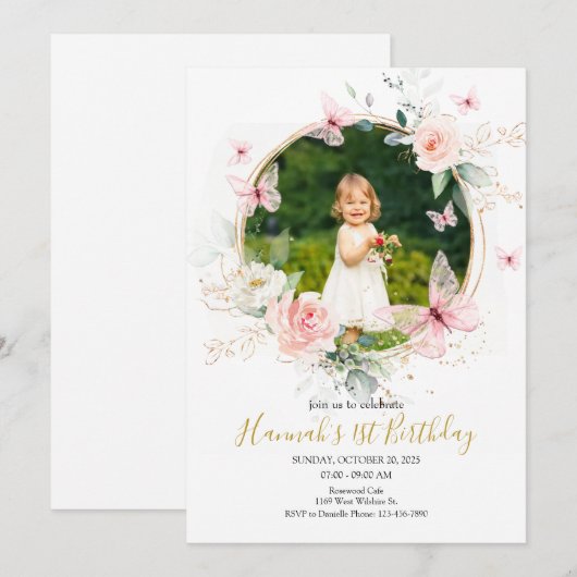 Butterfly 1st Birthday Kaart (Voorkant / Achterkant)