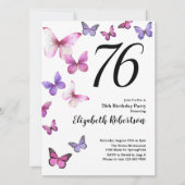 Butterfly 76e verjaardag uitnodiging in roze / Paa (Voorkant)
