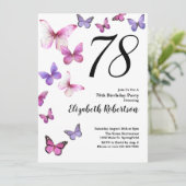 Butterfly 78e verjaardag uitnodiging in roze / Paa (Staand voorkant)