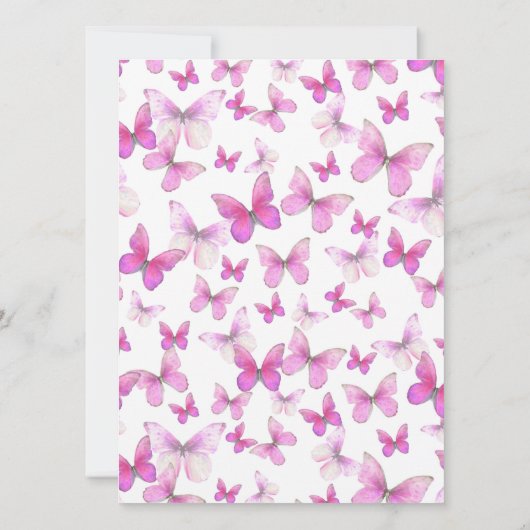 Butterfly 80ste Verjaardag Uitnodiging in Roze/Paa (Achterkant)