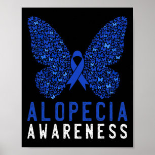 Butterfly Alopecia Awareness Blue AA Ribbon Suppor Poster