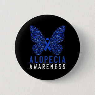Butterfly Alopecia Awareness Blue AA Ribbon Suppor Ronde Button 5,7 Cm