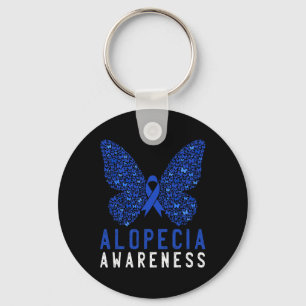 Butterfly Alopecia Awareness Blue AA Ribbon Suppor Sleutelhanger