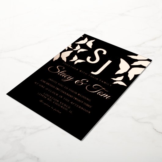 Butterfly Ampersand Ppress Black Folie Invitation Folie Uitnodiging (Gedraaid)
