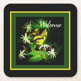 "Butterfly and Jasmine" Square Paper Onderzetter