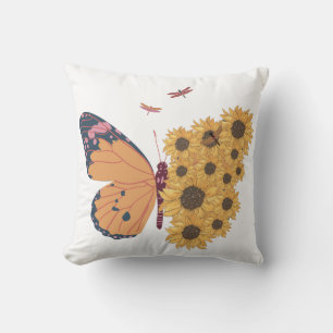 Butterfly and Sunflower Wing Pillow Hoesje Kussen