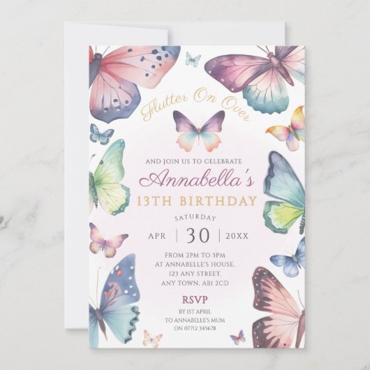 Butterfly Anniversaire de fête Invitation Pastel B (Devant)