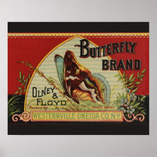 Butterfly Antiek Adverteren label Poster