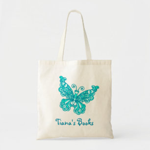 Butterfly aqua kinder canvas tas bibliotheek
