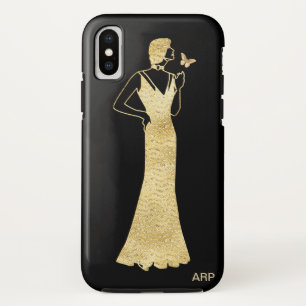 *~* Butterfly Art Deco Nouveau Gold Glitter Woman iPhone XS Hoesje