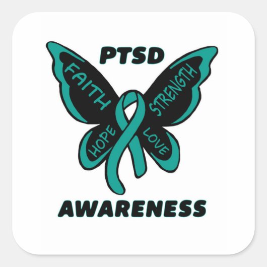 Butterfly/Awareness...PTSD Vierkante Sticker (Voorkant)