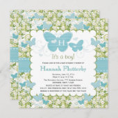 Butterfly Baby Boy Shower Invitations Monogrammed Kaart (Voorkant / Achterkant)