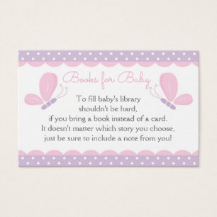 Butterfly Baby shower Book Request Card purpleroin Visitekaartje
