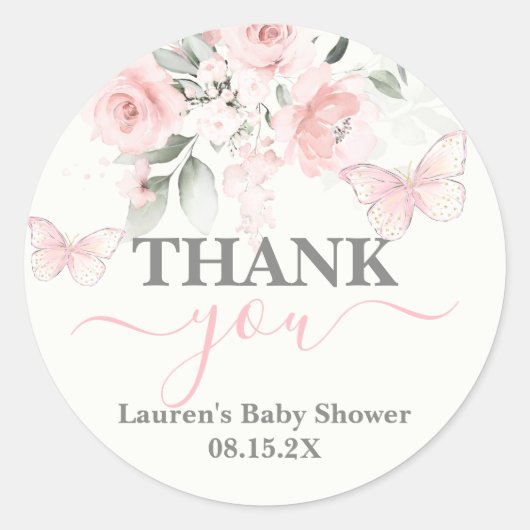Butterfly Baby shower Classic Round Sticker (Voorkant)