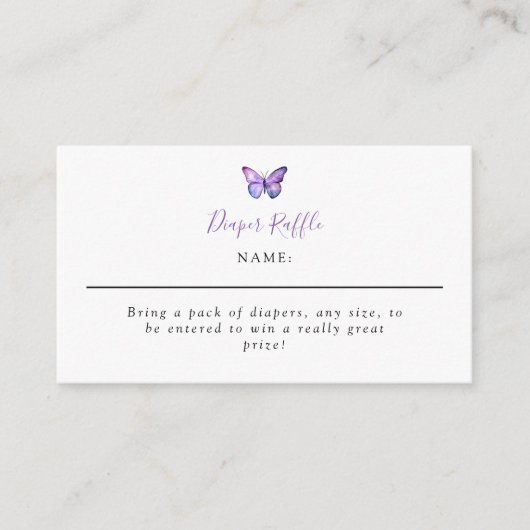 Butterfly Baby shower Elegant Diaper Raffle Script Informatiekaartje (Voorkant)