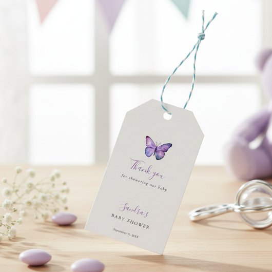 Butterfly Baby shower Elegant Hartelijk dank voor  Cadeaulabel