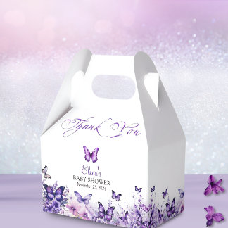 Butterfly Baby shower Elegante Paarse Bloemen Bedankdoosjes
