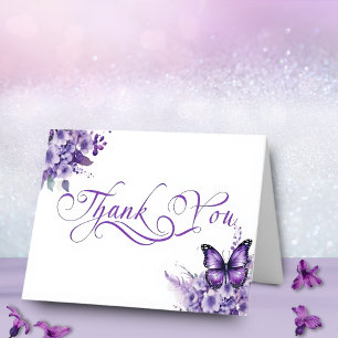 Butterfly Baby shower Elegante Paarse Bloemen Bedankkaart