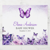 Butterfly Baby shower Elegante Paarse Bloemen Sparkling Wijnetiket (Enkel label)