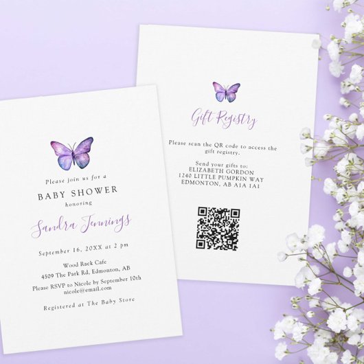 Butterfly Baby shower Gift Registry QR Code Kaart