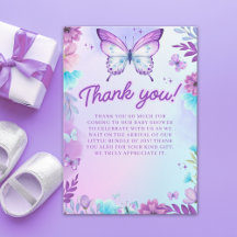 Butterfly Baby Shower Girl with Purple flowers