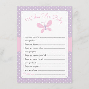 Butterfly Baby shower Wensen voor Baby paarse roze Kaart