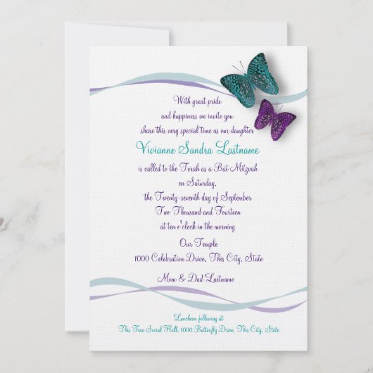 Butterfly Bat Mitzvah Kaart (Voorkant)