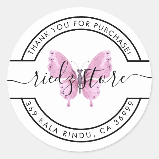 Butterfly Bedankt voor aankoop Ronde Sticker (Voorkant)