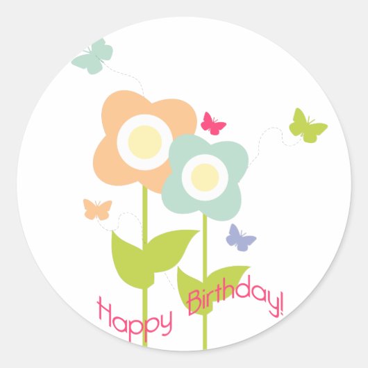 Butterfly Birthday Cupcake Topper/Sticker Ronde Sticker (Voorkant)