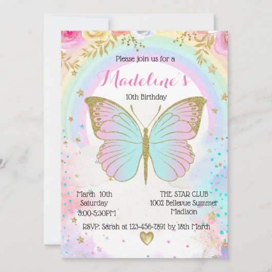 Butterfly Birthday invitation  (Devant)