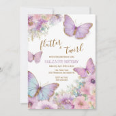 Butterfly birthday invitation, girl flutter kaart (Voorkant)