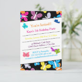 Butterfly Birthday Party - 3x5 Uitnodiging (Staand voorkant)