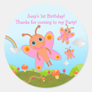 Butterfly Birthday Party bedankt voor jullie aanda Ronde Sticker